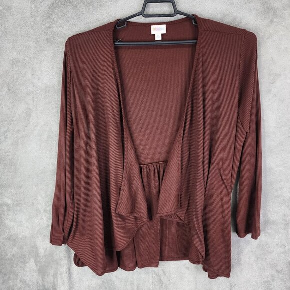 Womens Brown LuLaRoe Ribbed Open Front Cardigan Sweater Long Sleeve Size XL - Picture 2 of 8